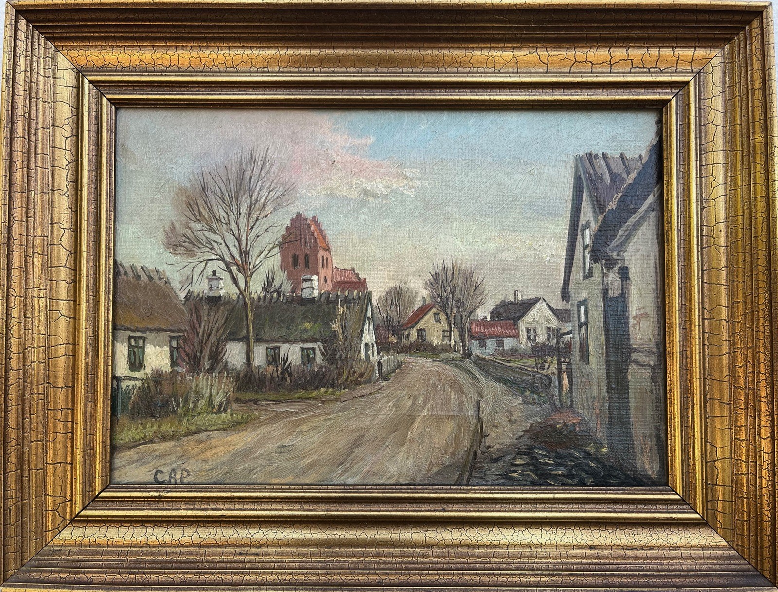 Impressionist Idyllic Village Landscape in Denmark Oil Painting 44.5x34cm
