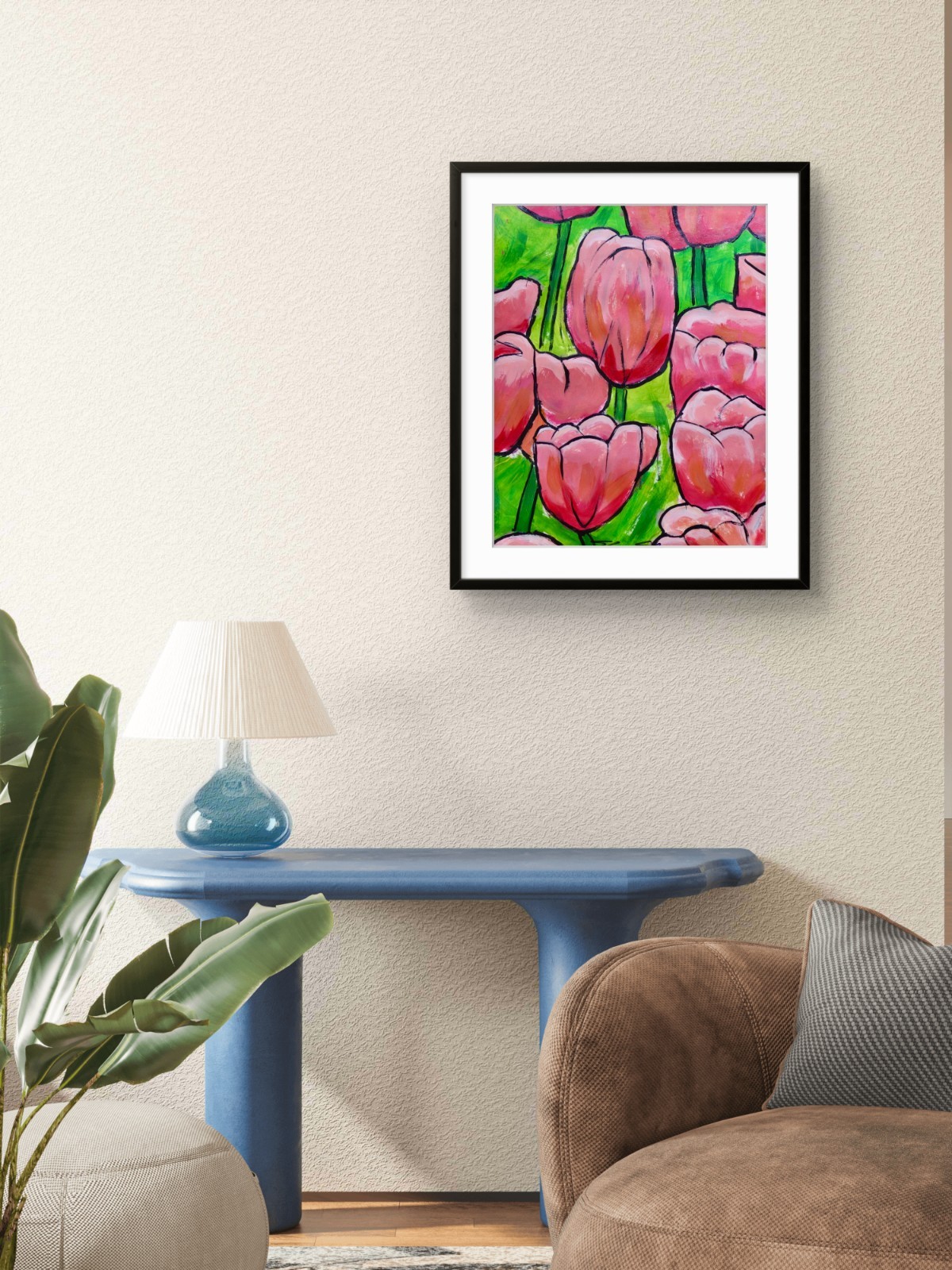 ShawNshawN Tulips Original Painting on Paper 11×14 Pink Flower Garden Art