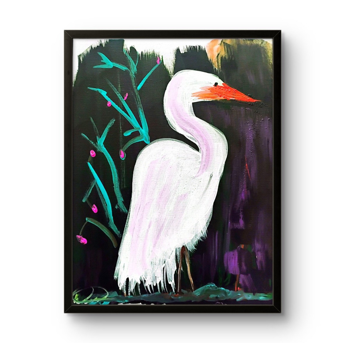 Original art 14 X 11 White Duck CANVAS Colorful Modern Art Acrylic Painting
