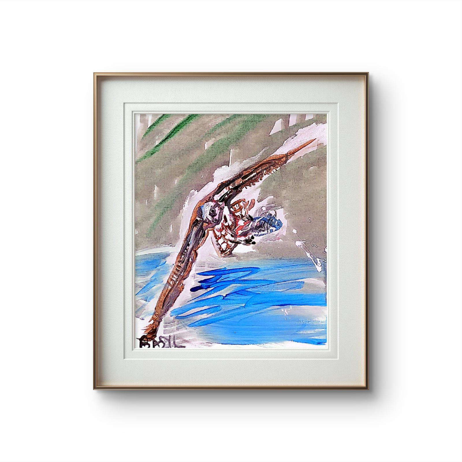 Redtail Hawk With Fish Original Expressionism Acrylic Abstract Canvas 11×14