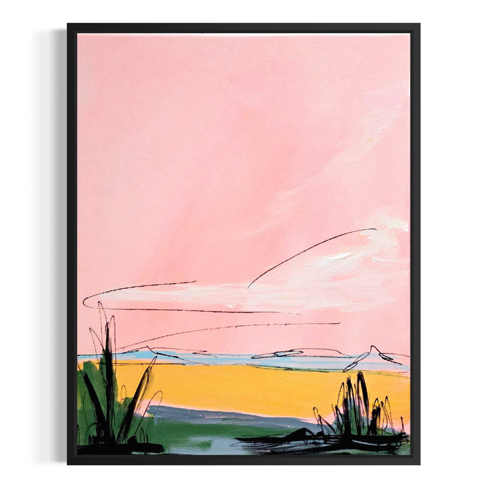 Original Abstract 11×14 Landscape Pink Acrylic Painting Wall Art Home Decor