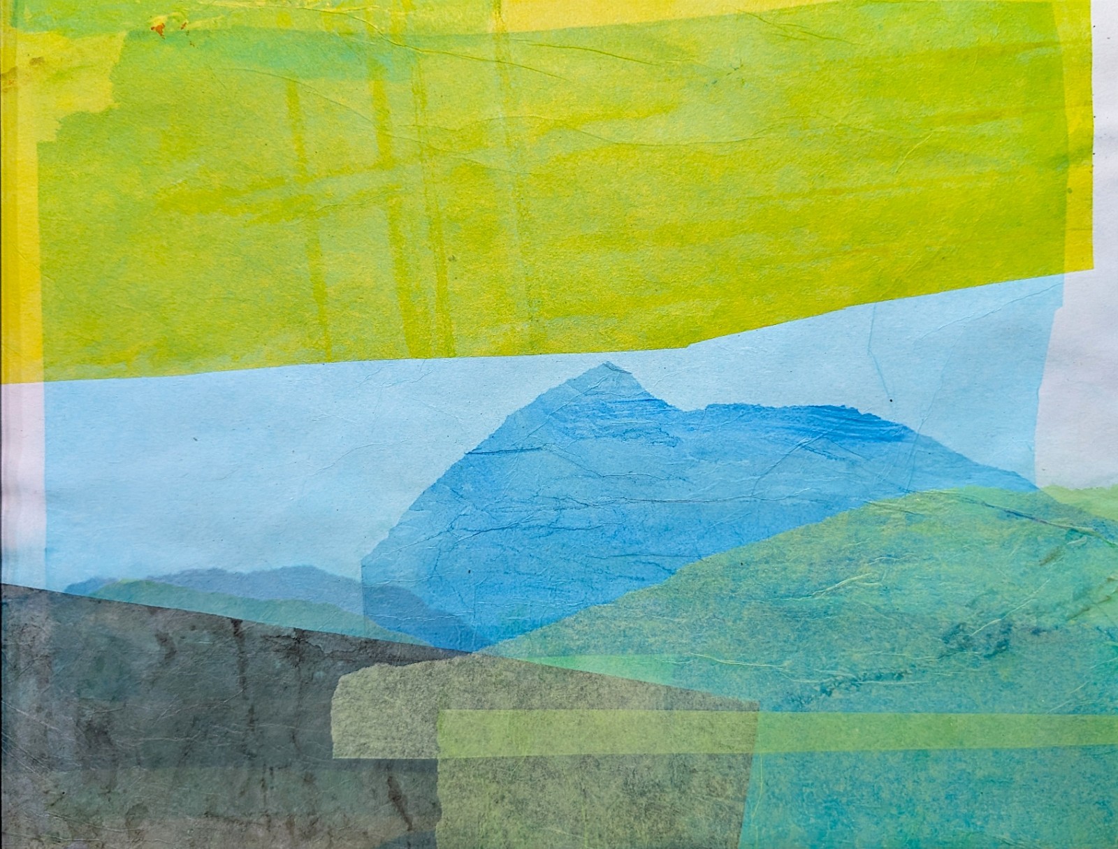 Original Tissue Paper Collage on 11×14 inch Art Paper. ‘Blue Hills’