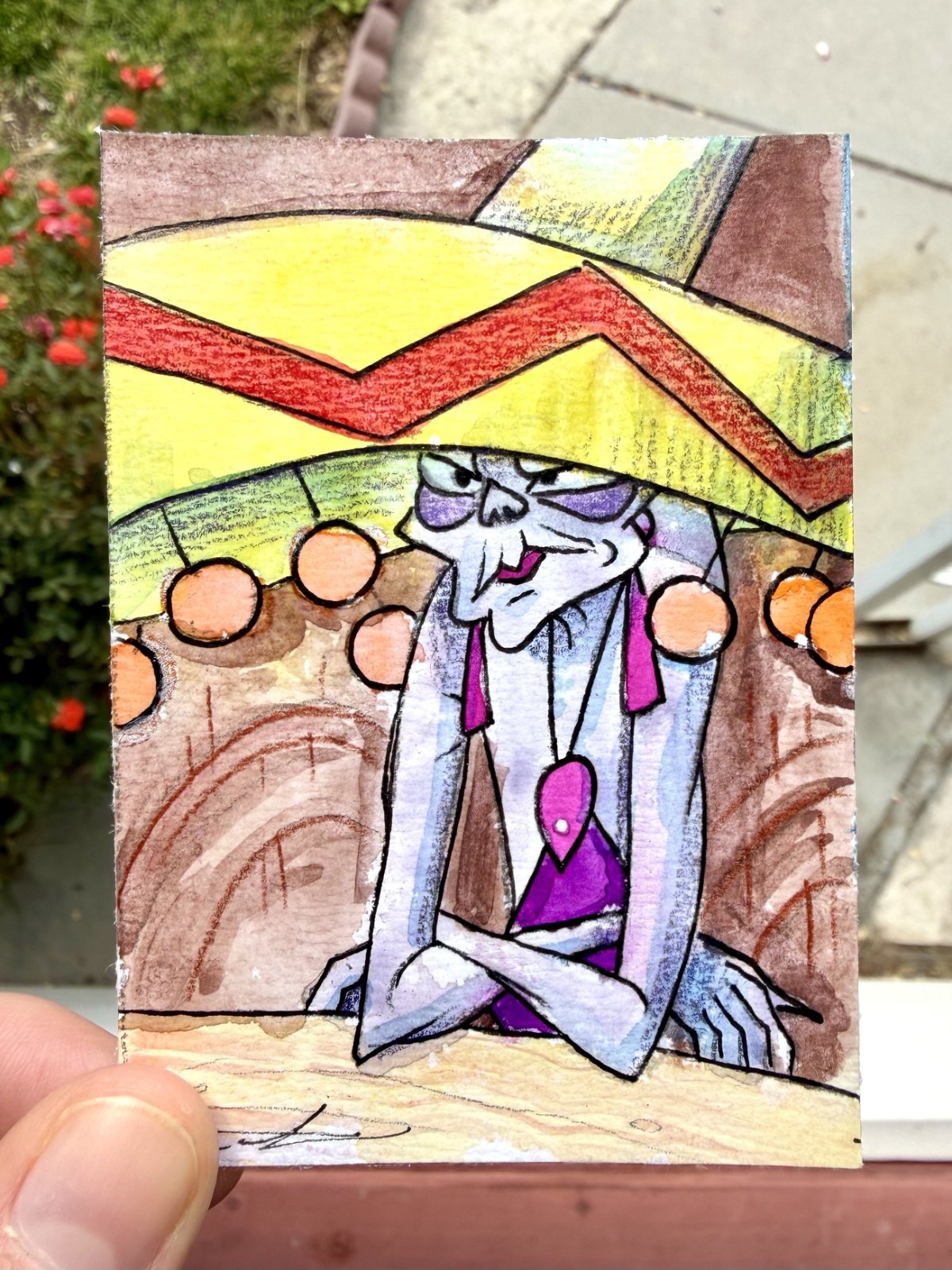 Original ACEO Yzma Painting by Alannah Dyer- Mini Art 2.5×3.5 in. Disney Kuzco