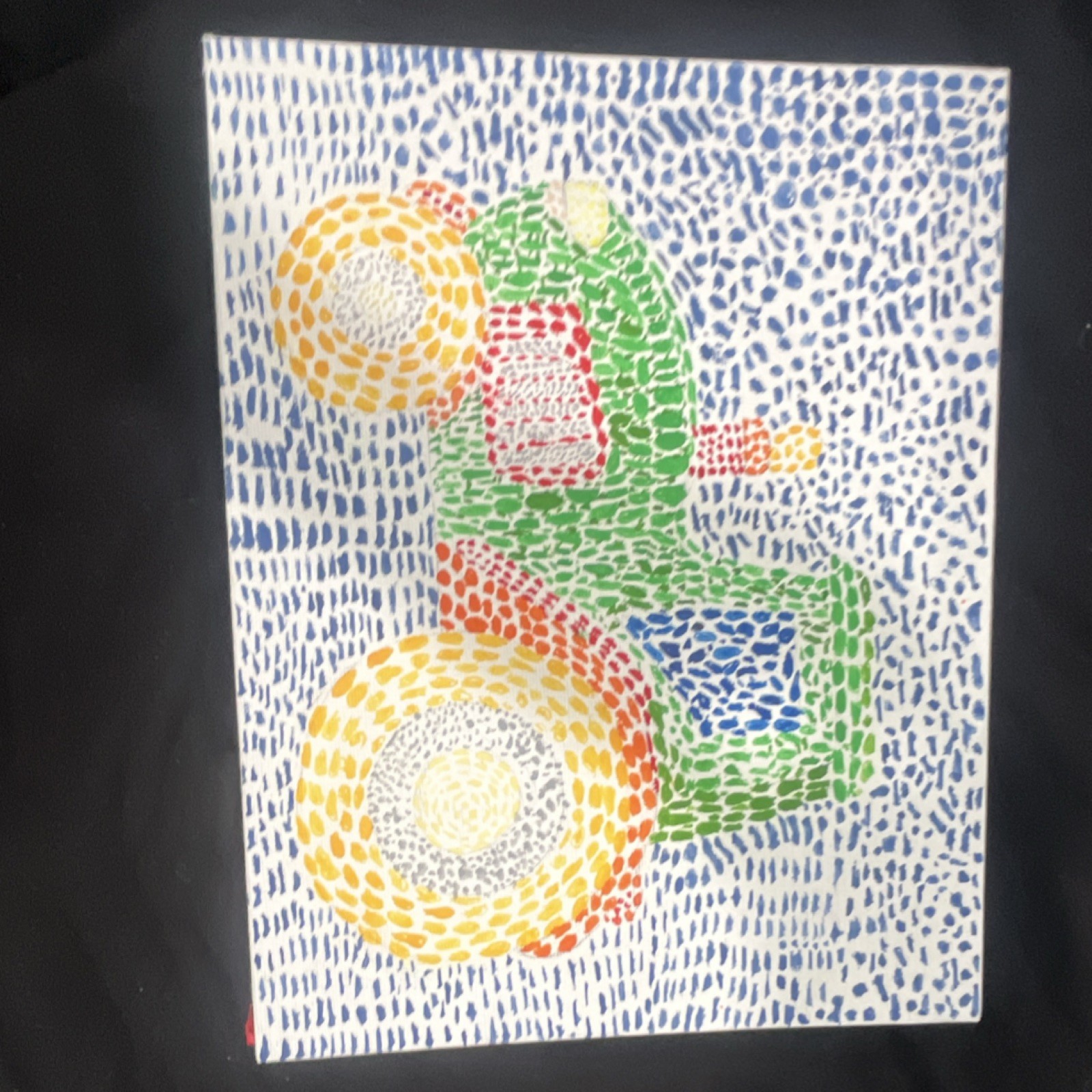 Abstract Pointillist Painting on canvas Green Yellow Blue Red Unframed Single