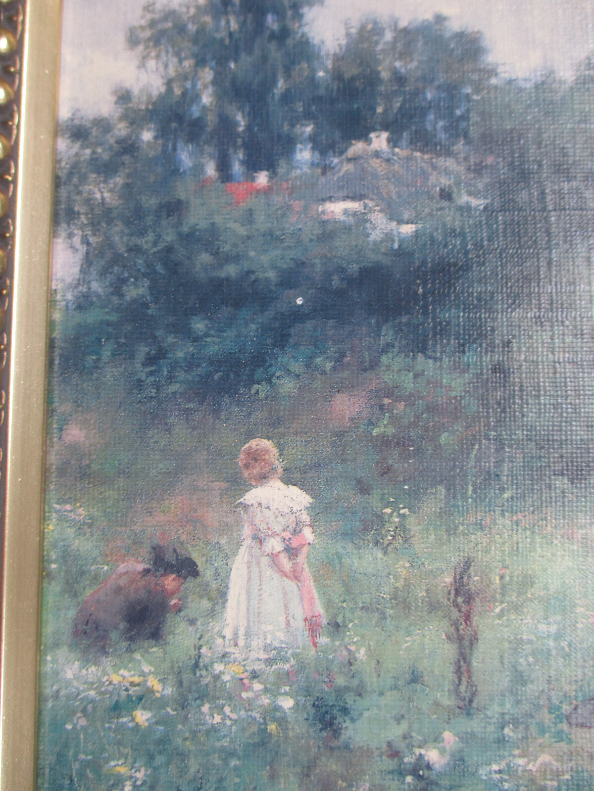 SUPERB! Vintage Oil on Board French Country Mother & Children Gold Frame 16 x 14
