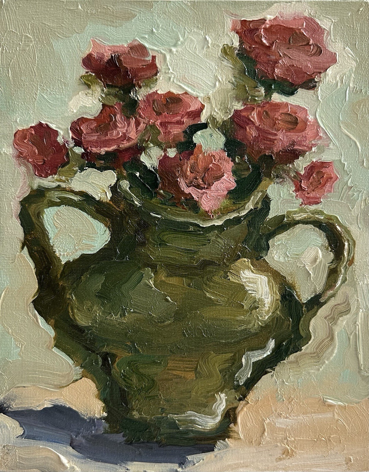 Pink Flowers Original Impressionist Oil Painting Still Life Art Roses Artwork