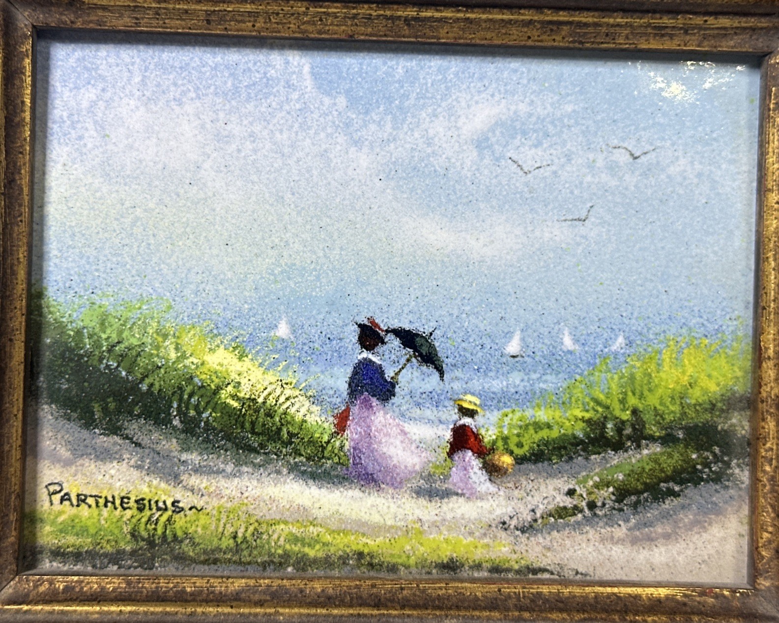 Charles Parthesius ~ Enamel On Copper Miniature Landscape ~ Vintage Signed