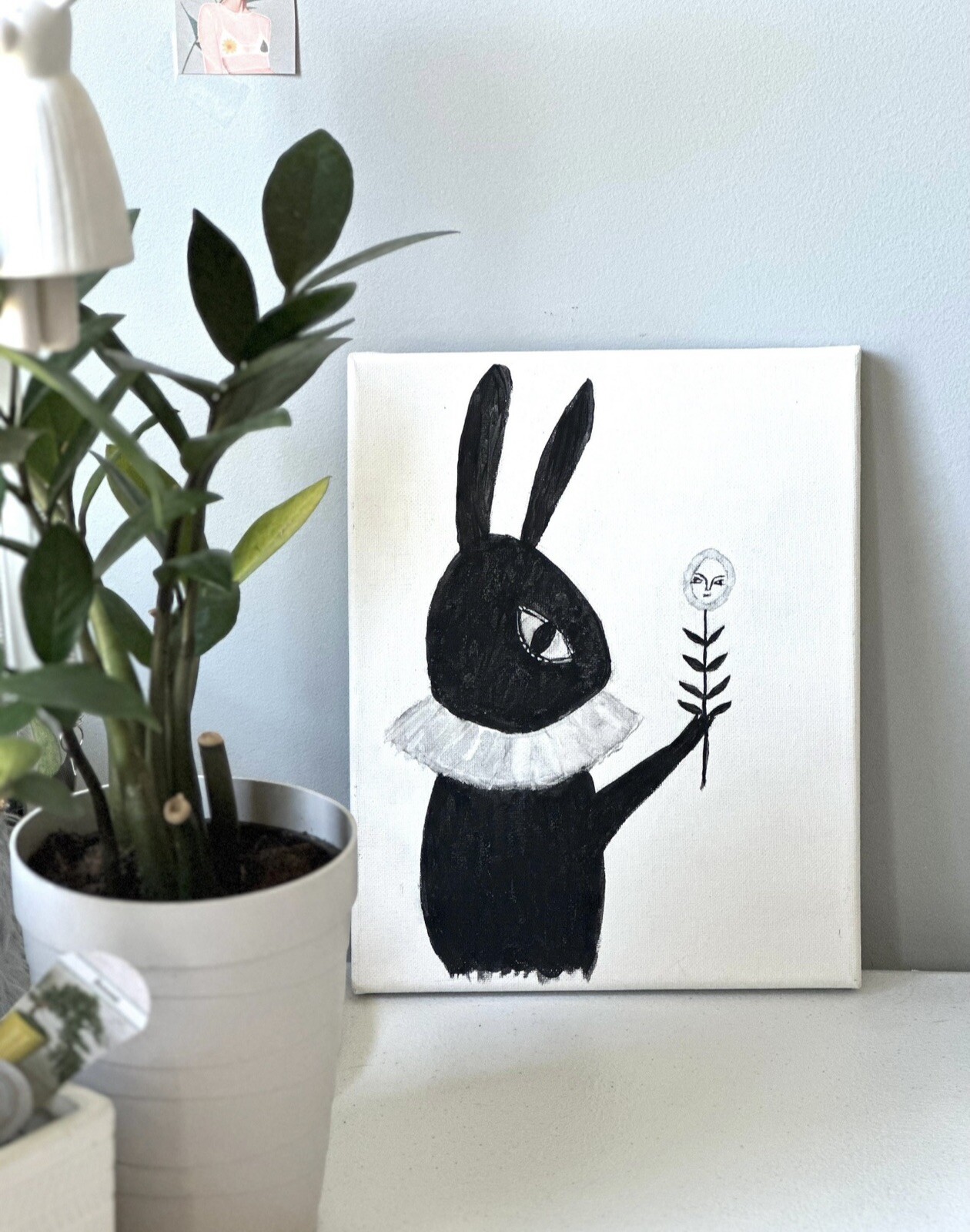acrylic painting on canvas 8×10 black bunny