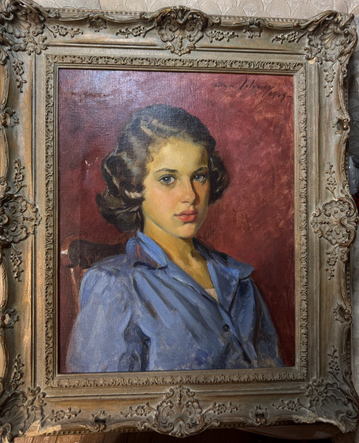 Magnificent Ben Solowey Oil «Portrait Young Woman» 49 Signed Oil Painting-Framed