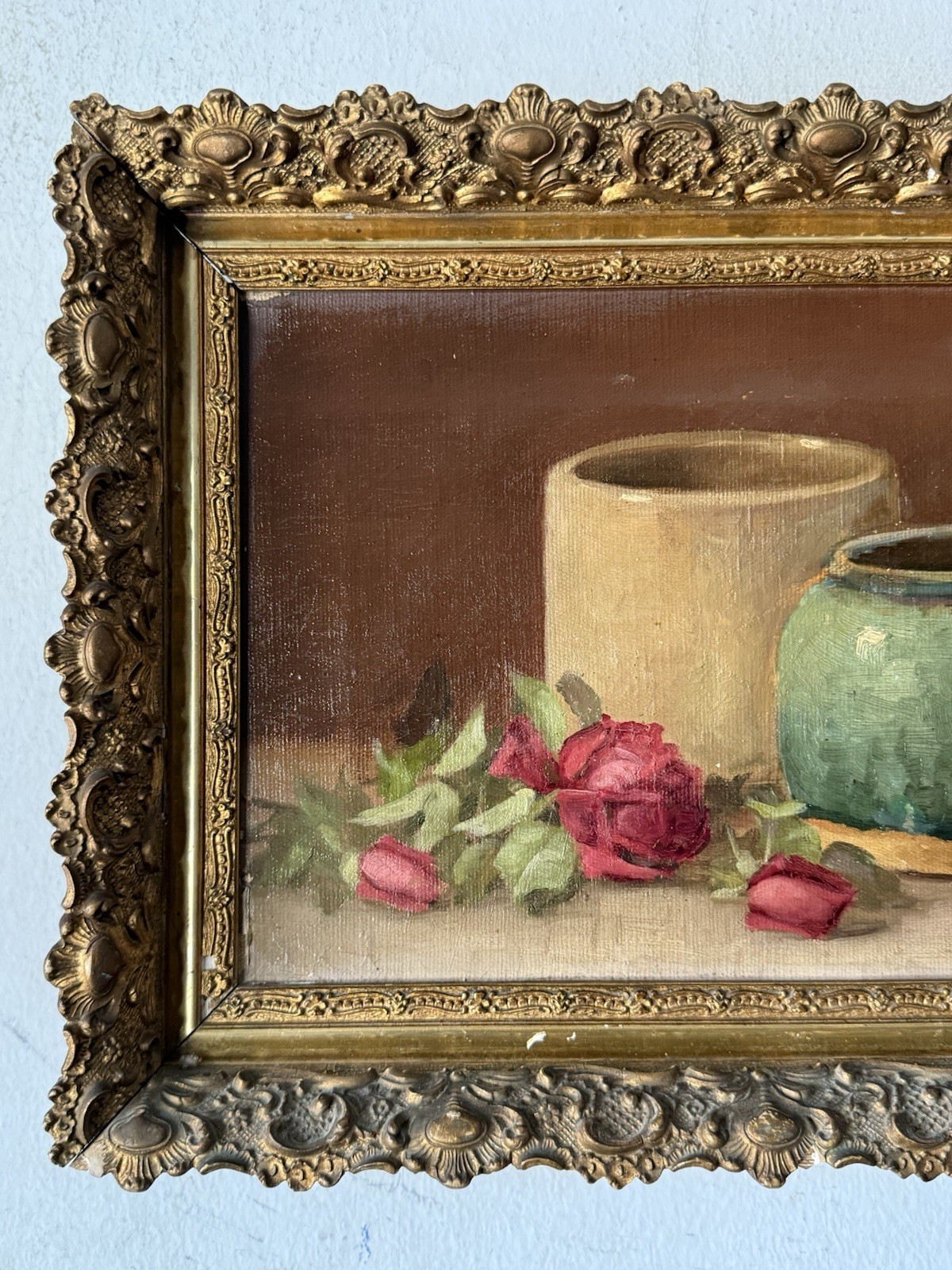 ELEGANT ANTIQUE 19TH CENTURY STILL LIFE REALISM OIL PAINTING OLD VINTAGE ROSES