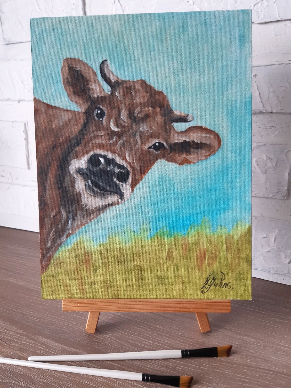 Cow Painting Farmhouse Original Art 9 by 12 Pet Portrait Canvas Oil Wall Art.