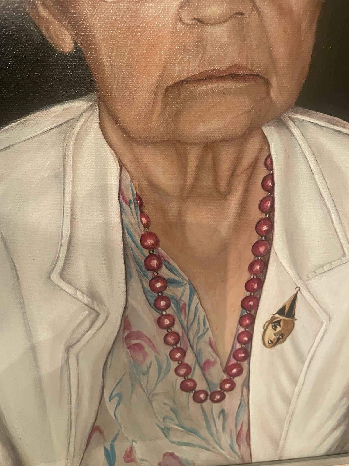 Vintage Canvas Framed Oil Portrait Painting OLDER LADY Gray Hair Eyeglasses 93