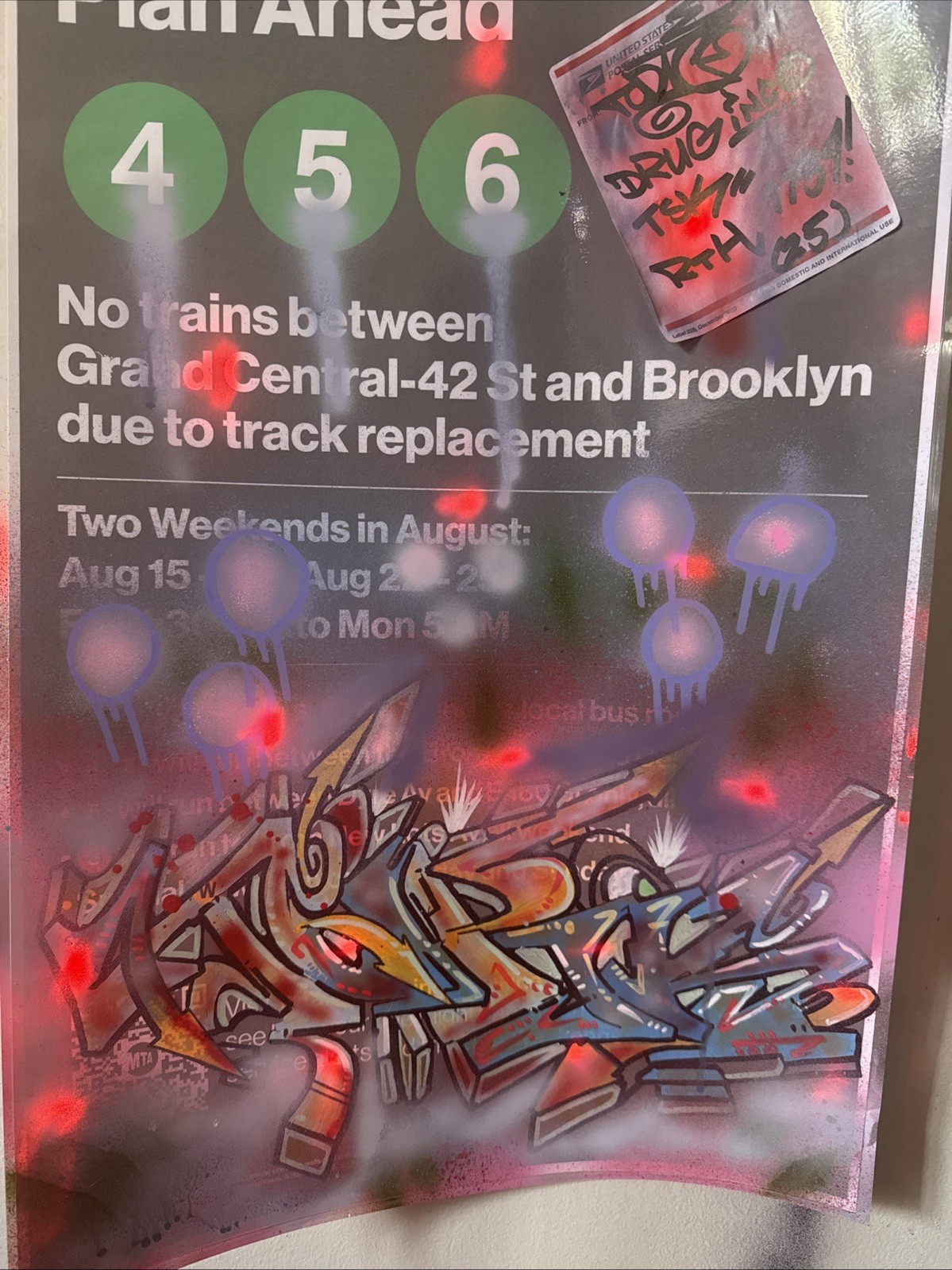 graffiti art original MTA LAMINATED SIGN GRAND CENTRAL 42nd St TOPIK TSK NYC