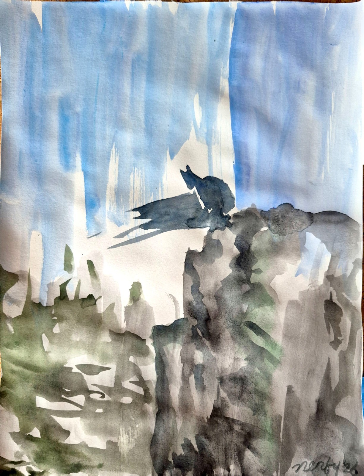 Original Expressionist 11×14 Batman Watercolor on Paper Contemporary Art P081