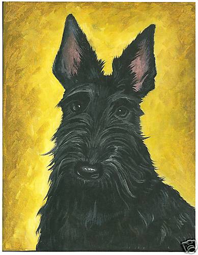 SCOTTISH TERRIER RYTA PRINT OF PAINTING DOG SCOTTIE 5×7 PORTRAIT PET FOLK ART