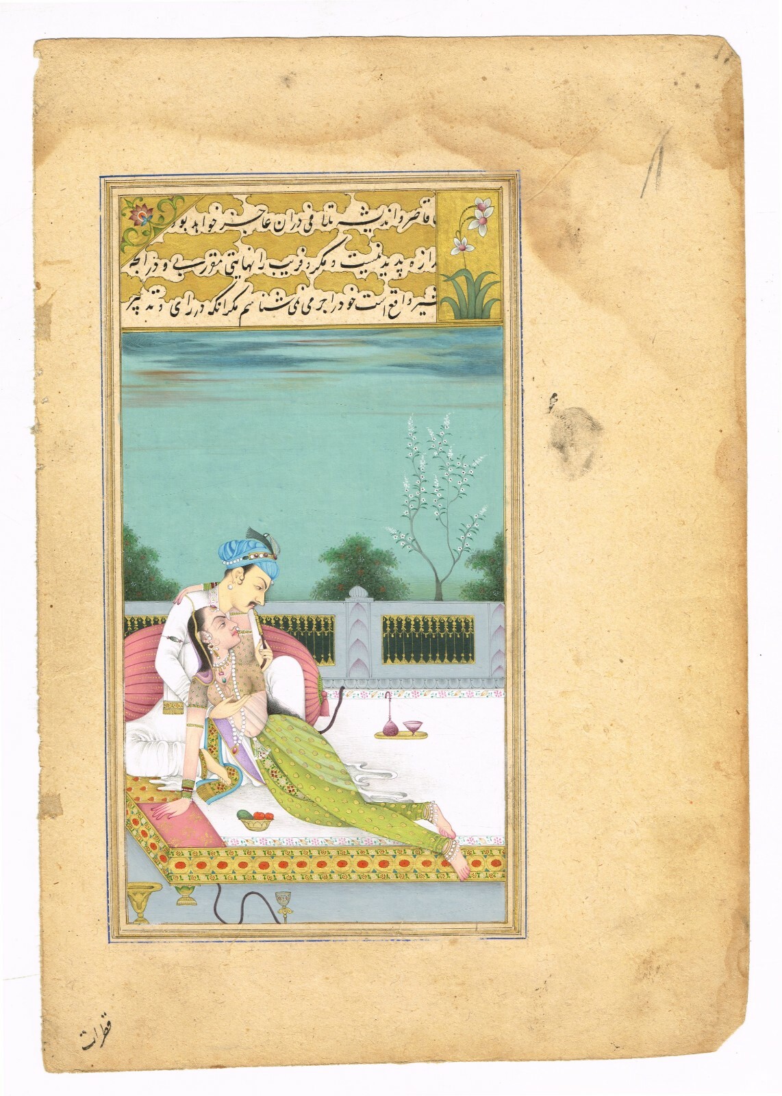 Indian Miniature Painting Of Mughal king & Queen Love Scene Art for wall décor