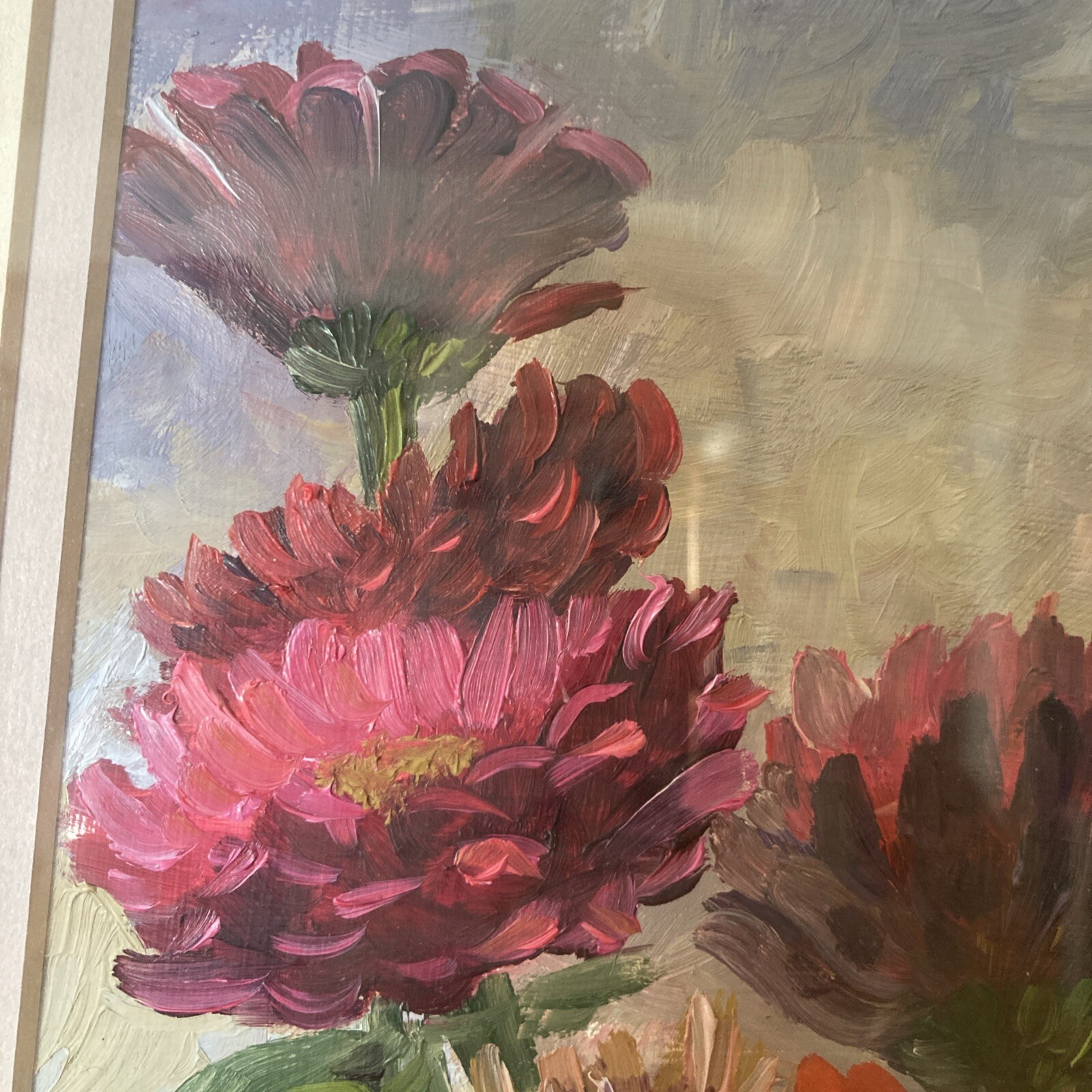 Painting Oil Signed By GW Greta Wiwel #960 Zinnias Seven 8×10 On Gessoedpaper