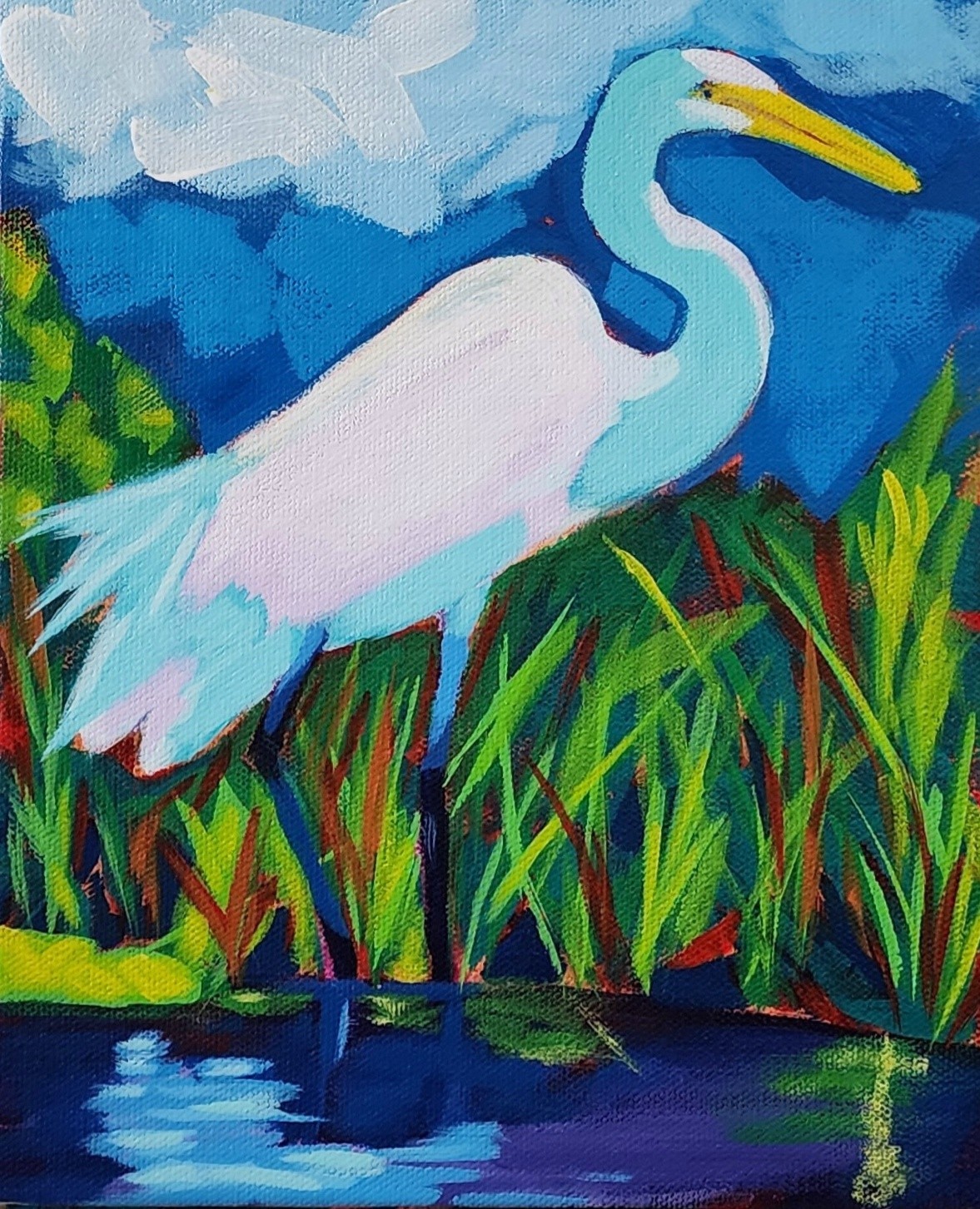 EGRET AND HERON SET OF 2 ACRYLIC PAINTINGS 8×10 ea., INCH AND HALF THICK CANVAS
