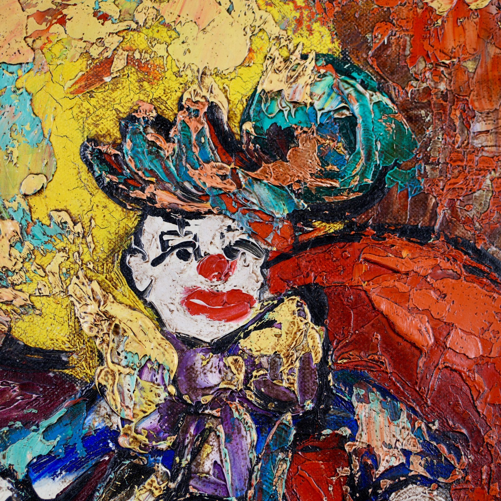 Vintage Original Expressionist Oil on Canvas «Clown Dancer» By Henry D’Anty