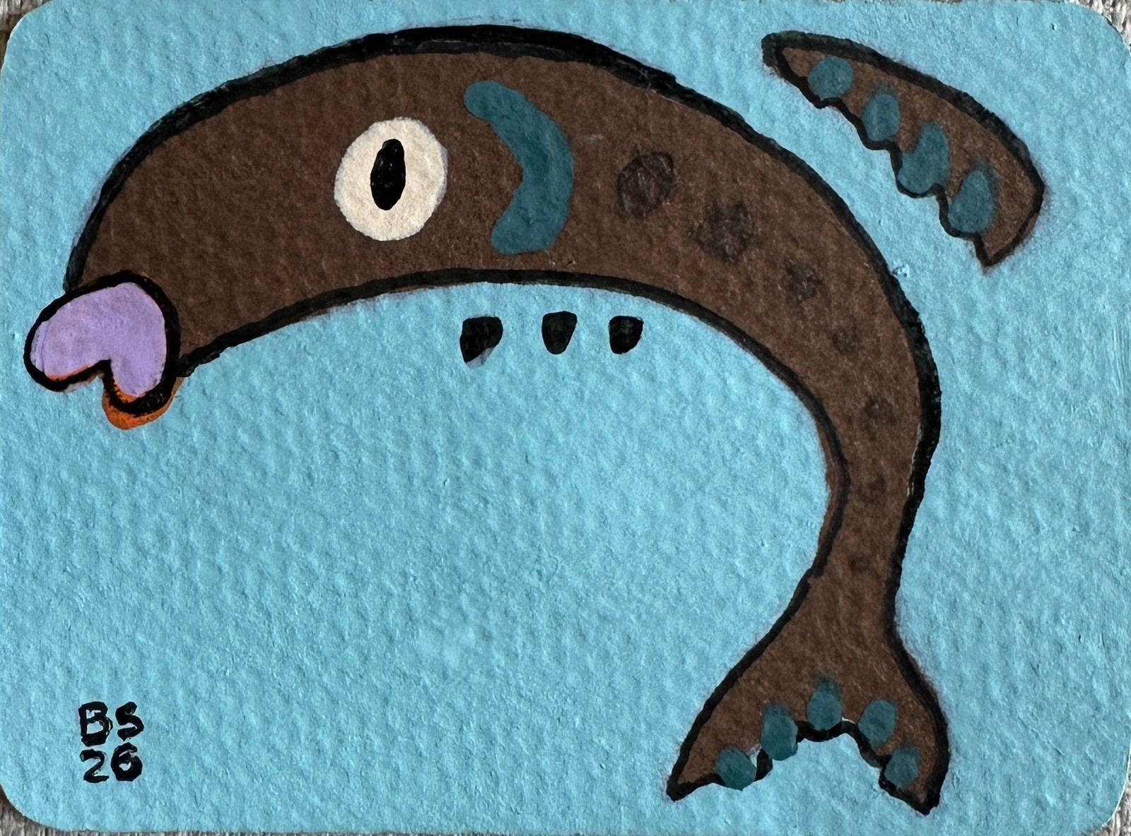 ACEO Original Acrylic Fish Funky Sea Creature Art by Bri Sander 3.5 x 2.5” OOAK
