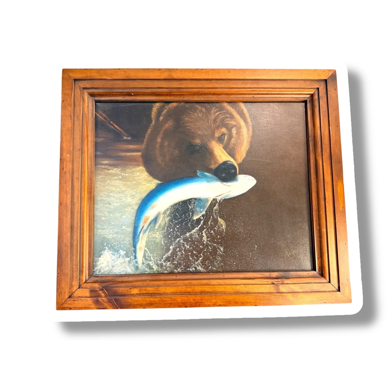 Adele Buytenhuys Original Oil Painting Bear Catching Salmon NC Sandhills Artist