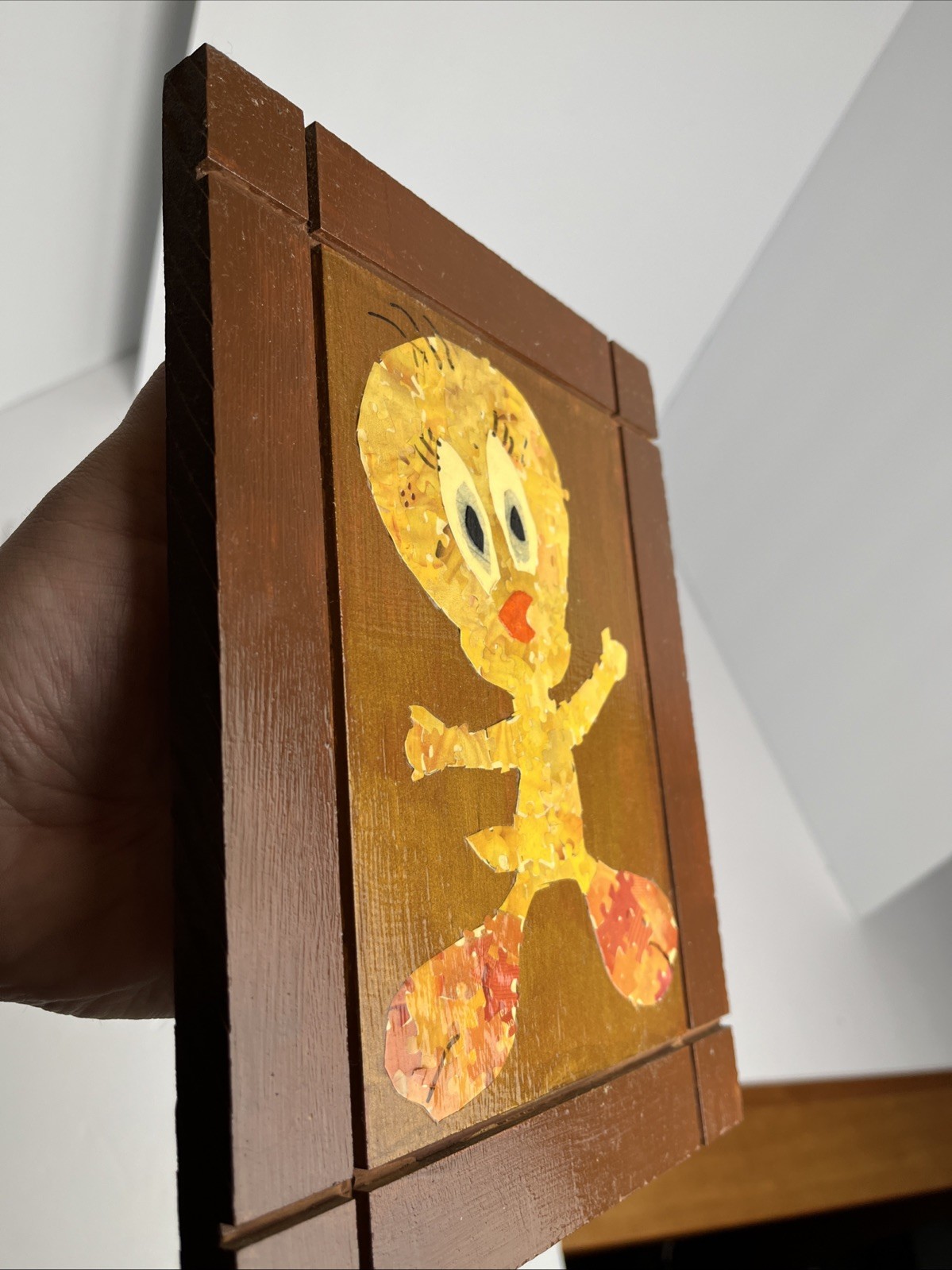 Handmade Unique Tweety Bird Art Modern Using Puzzle Piece Collage Vtg Warner Bro