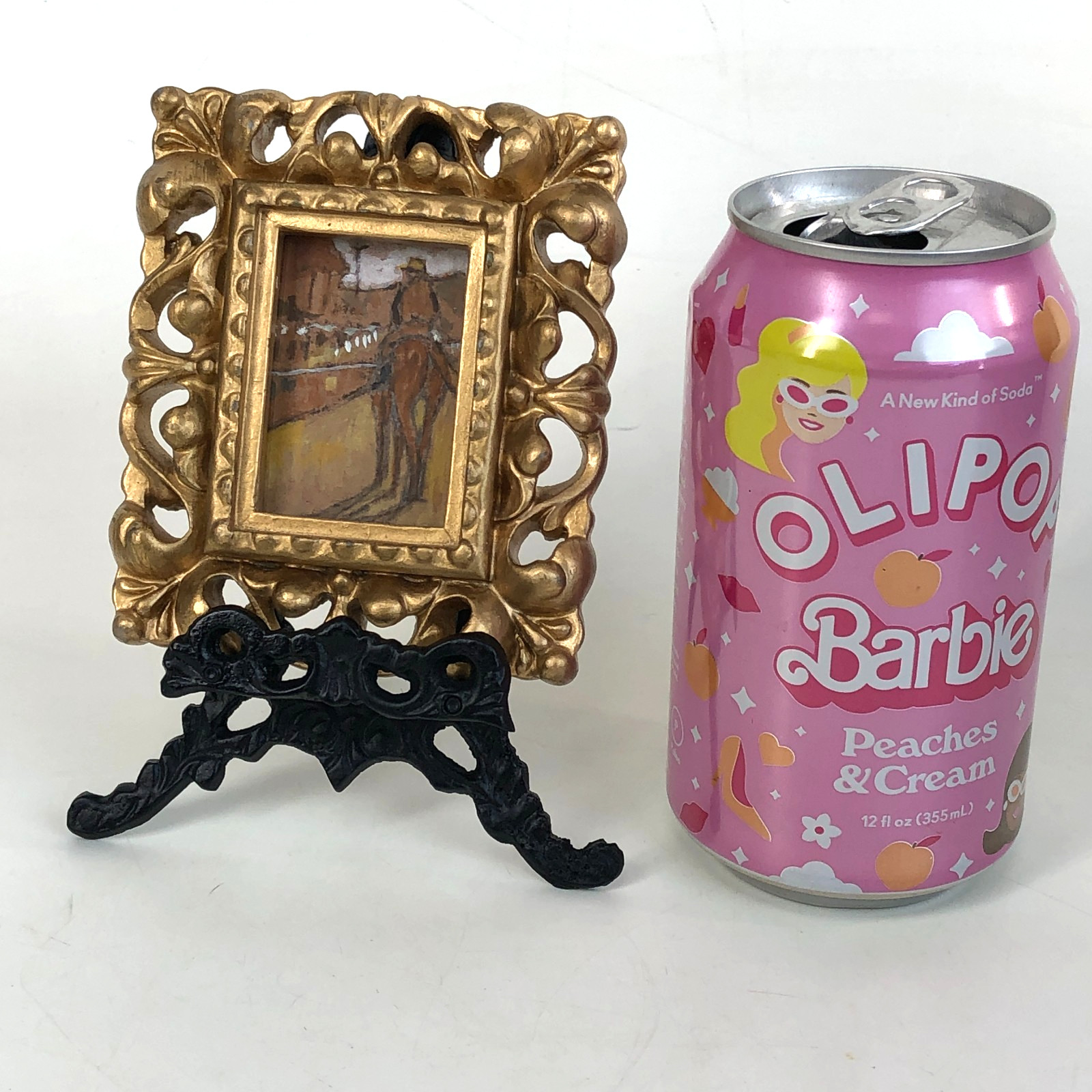 Miniature Hand Painted Horse Race Track Frame Easel Dollhouse Art