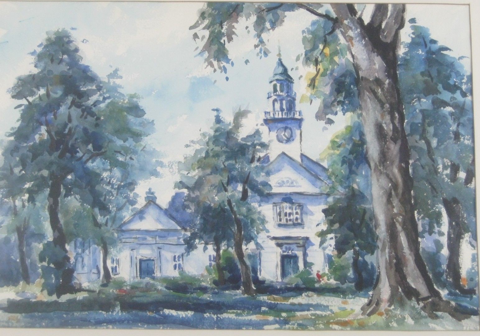 Vintage Watercolor A New England Church by Taddeus Klodnicki Listed Rockport