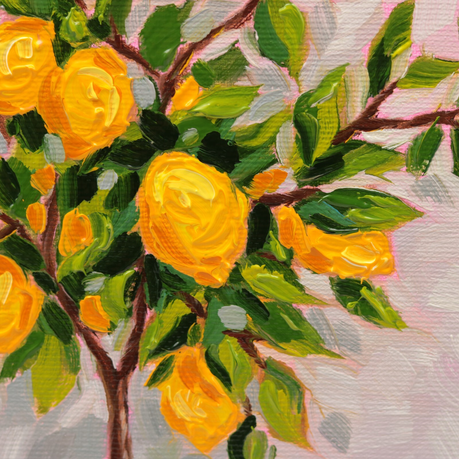 Original Lemon Tree Oil Painting on Canvas 10×10 Lemon Wall Art Lemon Tree