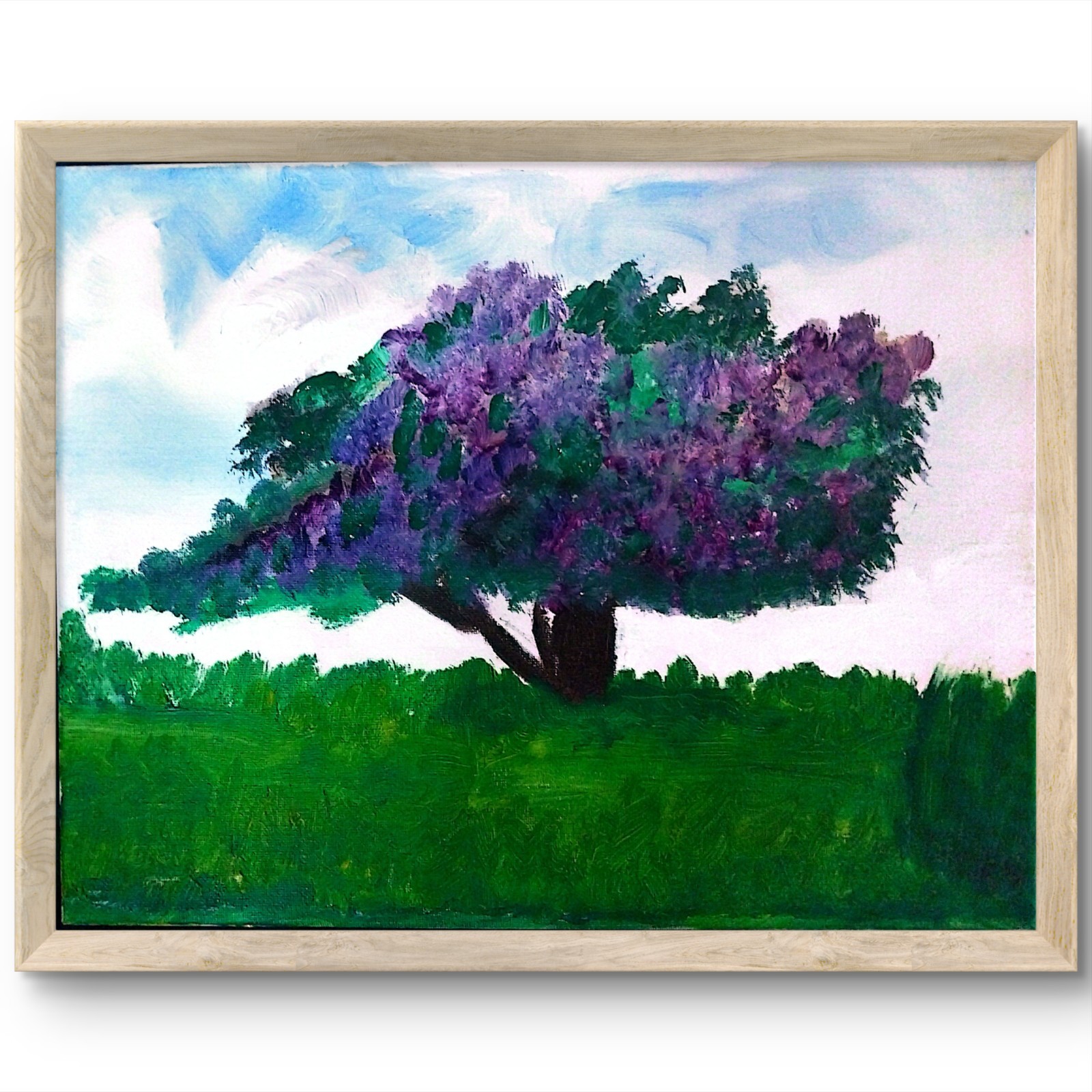 Lilac Bush Landscape Contemporary Original Signed Canvas Wall Art Acrylic 11×14