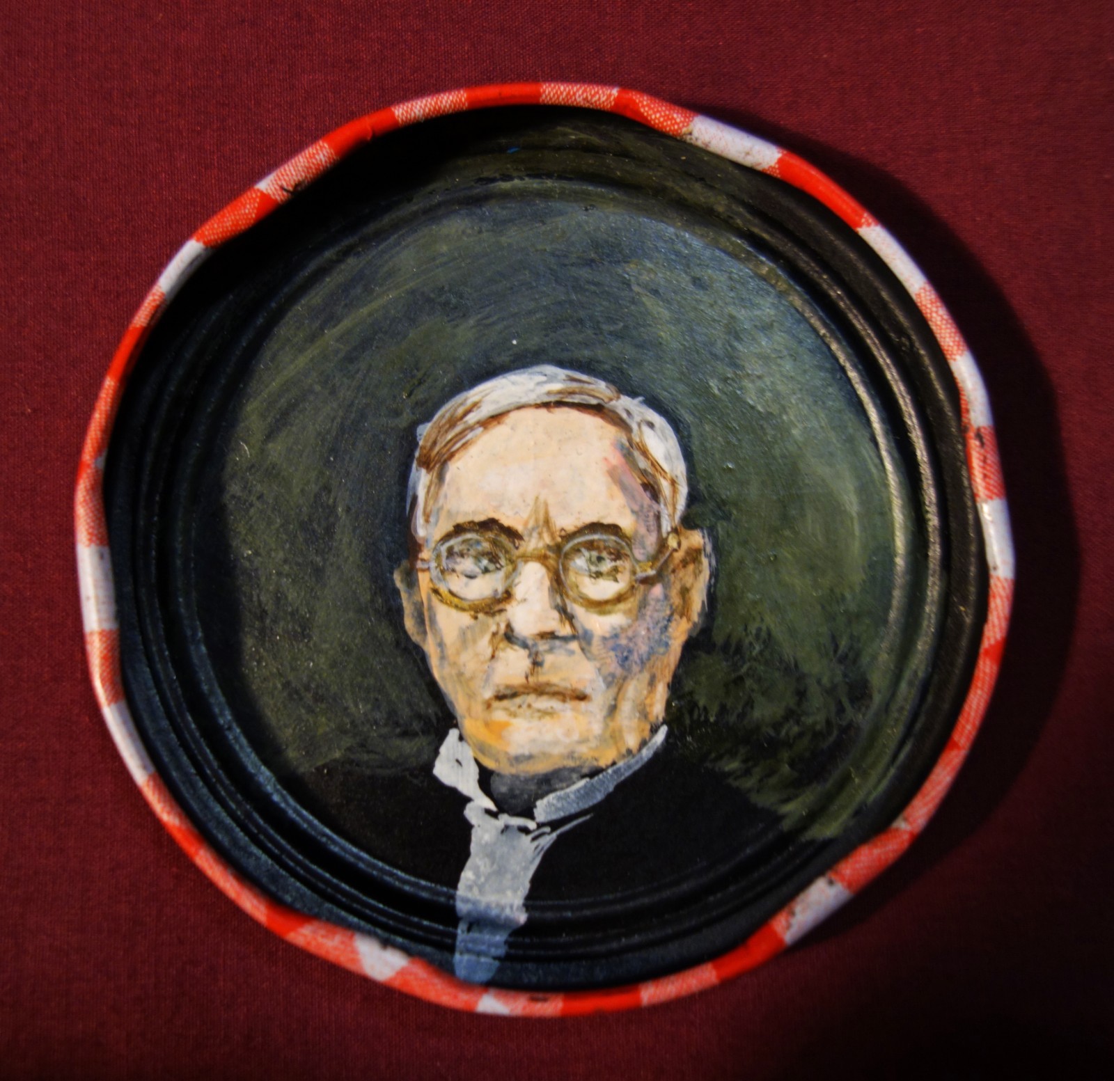 M.R JAMES, Jam Jar Lid Portrait, Horror Writer, Outsider Folk Art by PETER ORR