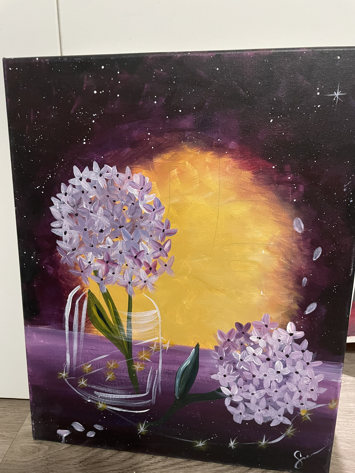 20×16 Acrylic Painting on Canvas Lavender Flowers Sun Set Wall Art
