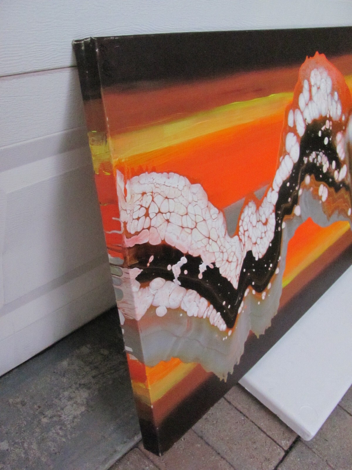 ORIGINAL FLUID ABSTRACT LARGE SUNSET SIGNED BY DEZ ACRYLIC PAINTING MULTI COLOR