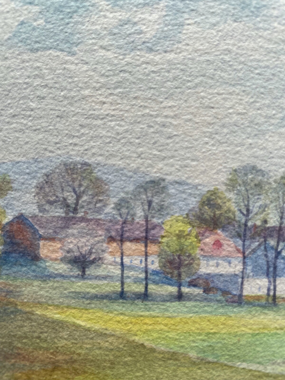 DEUTSCHER MALER SOMMERLANDSCHAFT MIT KLEINEM DORF AQUARELL KRAUSE 1982