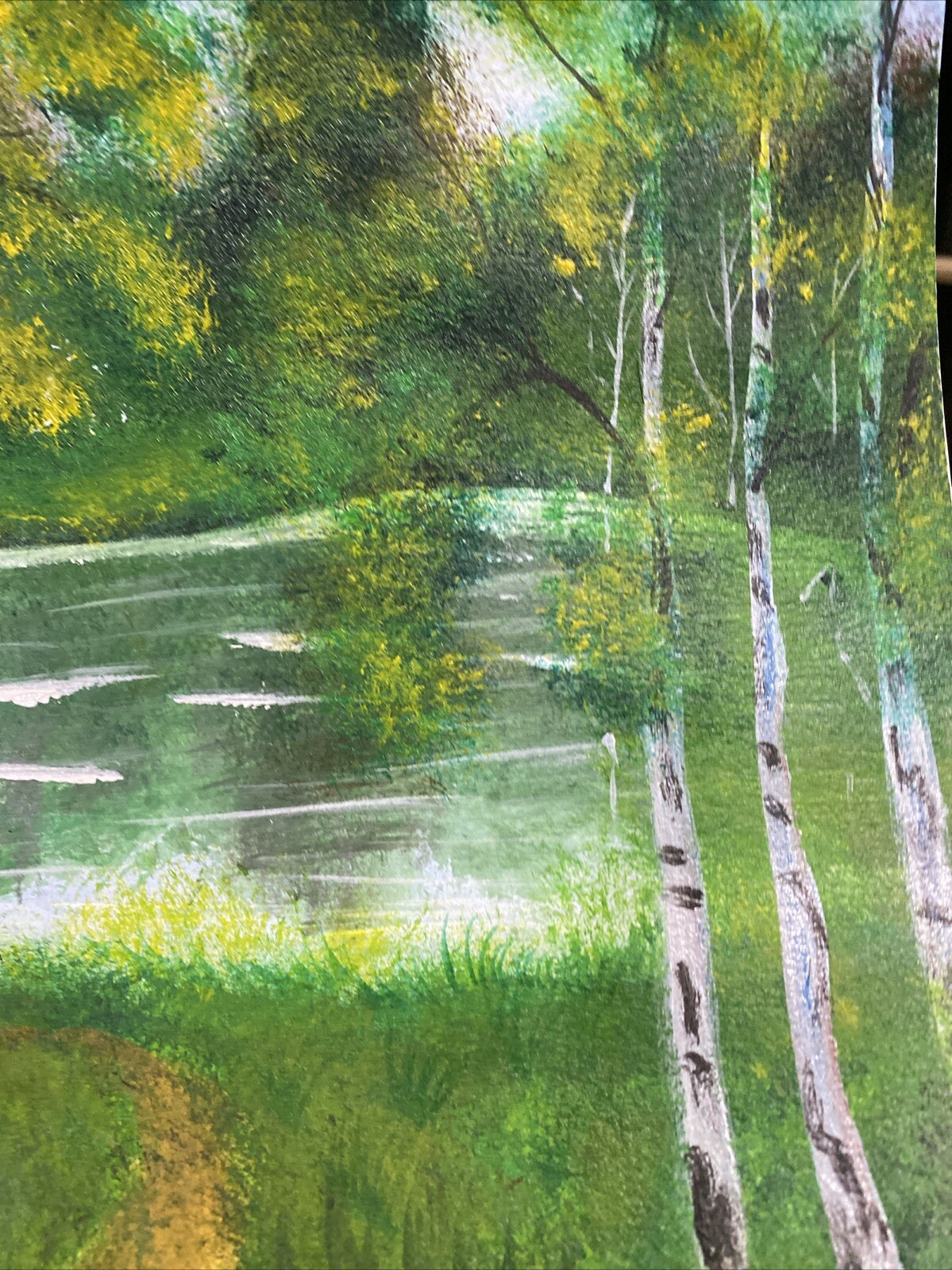 Birch Forest And River,landscape Abstract Acrylic Painting On Paper 10,5/13,5