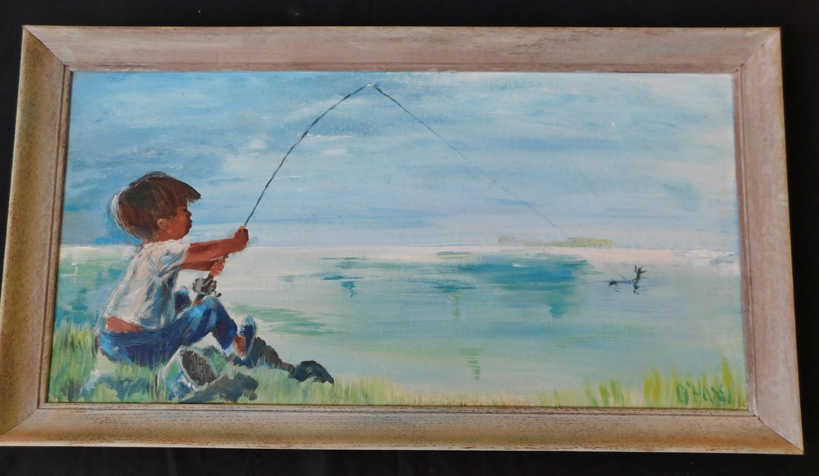 1950’s Figurative impressionist oil painting BOY FISHING Marilynn O’hare LISTED
