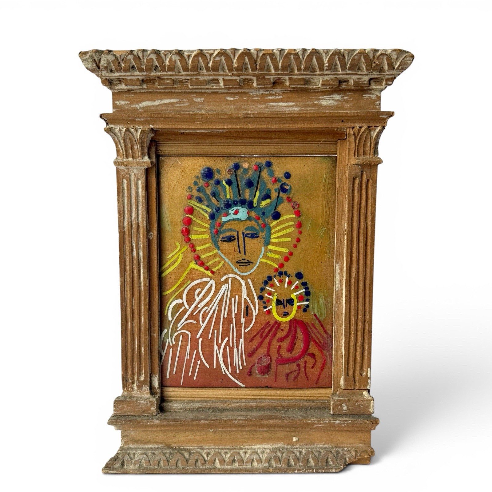 Vintage Raffaello LaMantia Provincetown MA Madonna Child Enamel Copper Painting