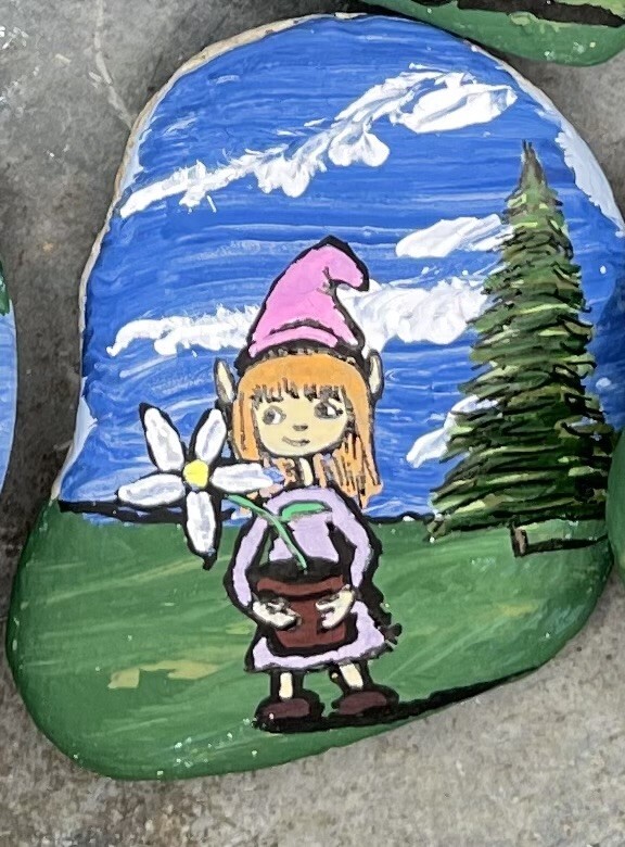 HAND PAINTED RIVER STONE ART » Nature Elf » by Yellow Paw Collectible Rocks