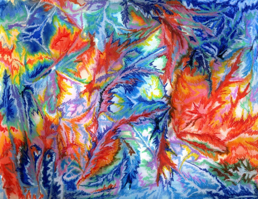 Akimova: WINTER ABSTRACTION, size approx. 12″x9″, watercolor, colored pencils