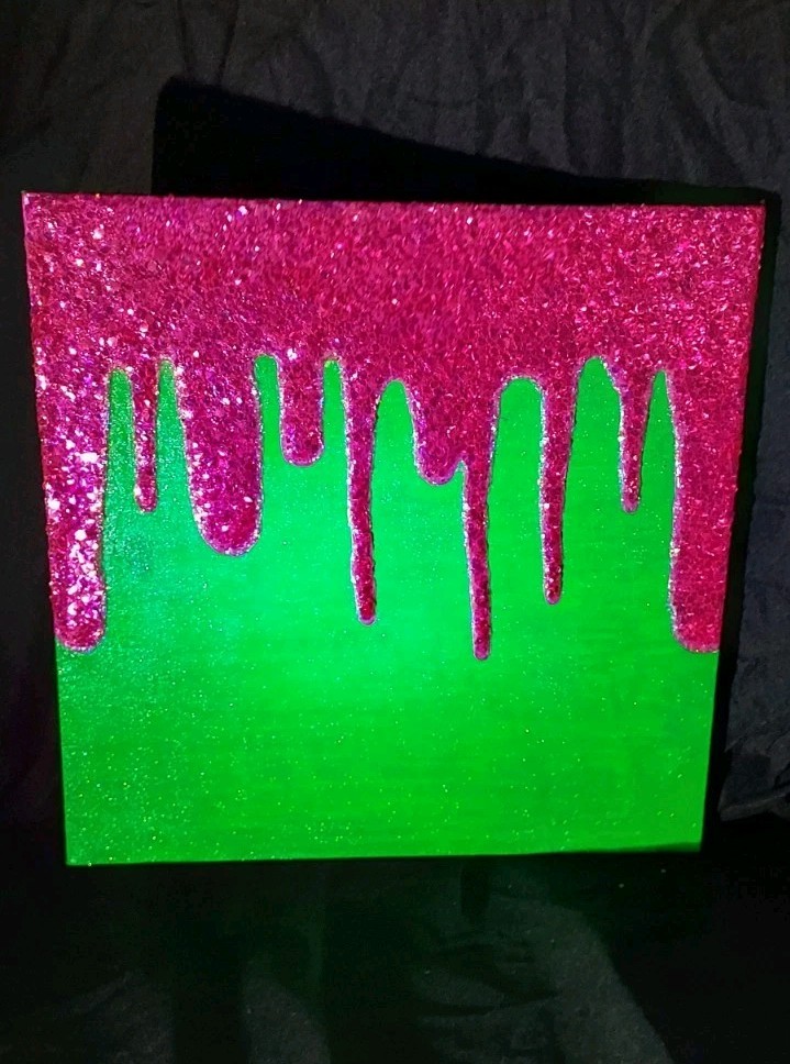 Blacklight Glow In The Dark Glitter Painting On Canvas Green WithFushia Glitter