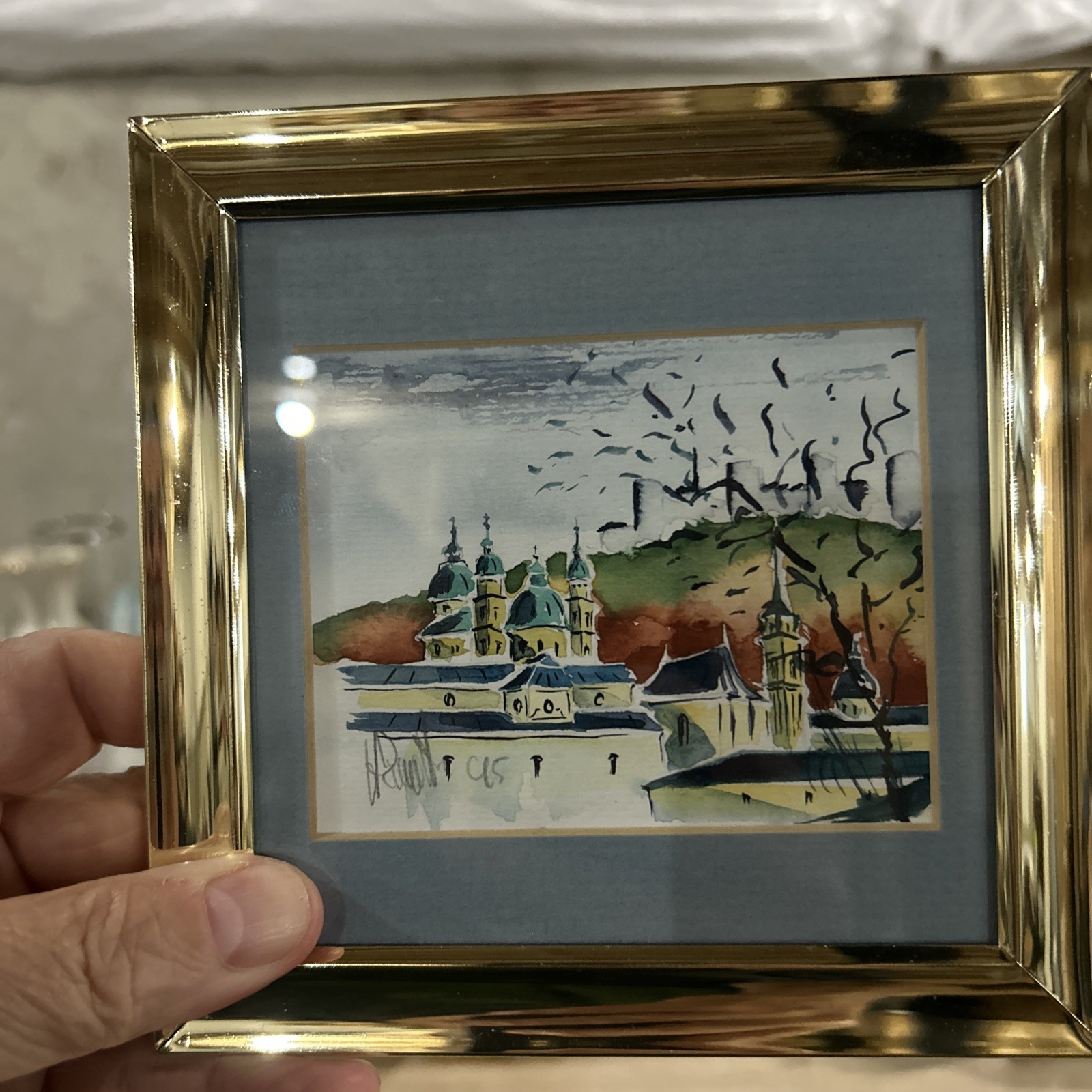 Small 6” X 6” Watercolor of Salzburg, Austria? Signed Lower Left Dated 95?