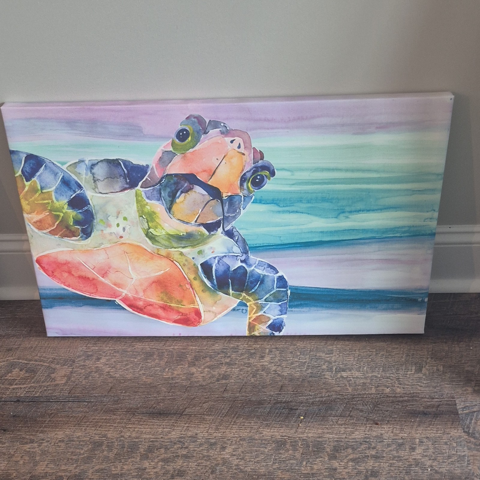 Sea Turtle Abstract Watercolor Canvas Painting Ocean Animals Art