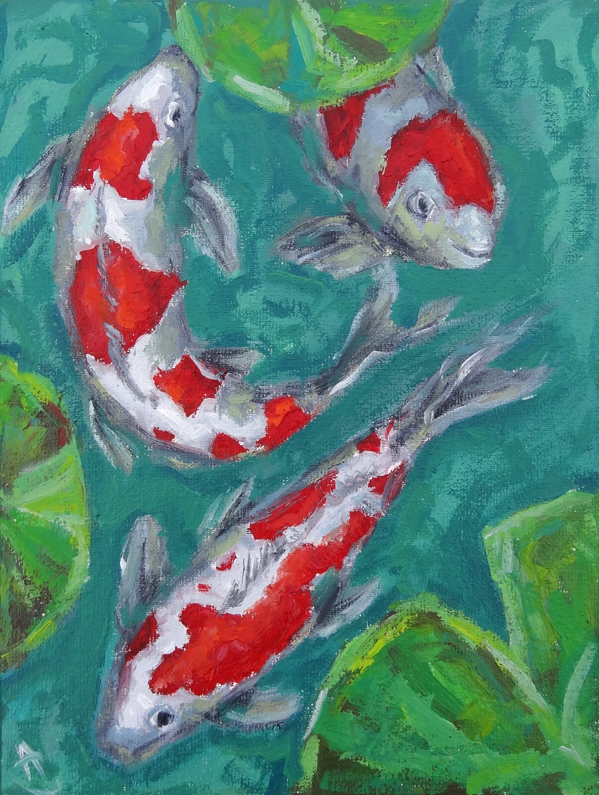 Koi Fish Painting Original Art 8 by 6 Pound Fish Artwork Feng Shui Wall Art