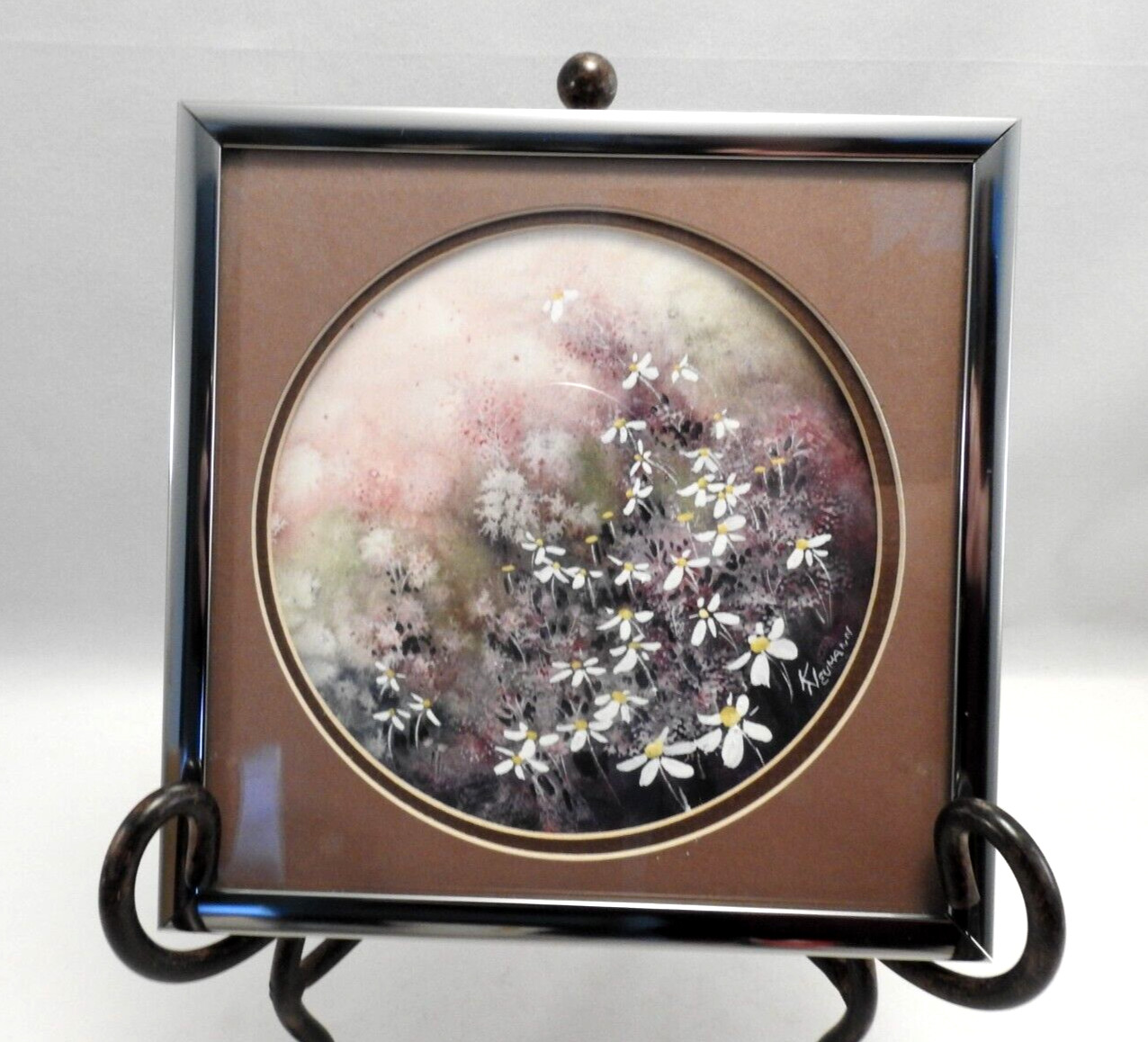 Kay Neumann Framed Matted Original Daisy Watercolor Floral Picture 6 1/4″ Square