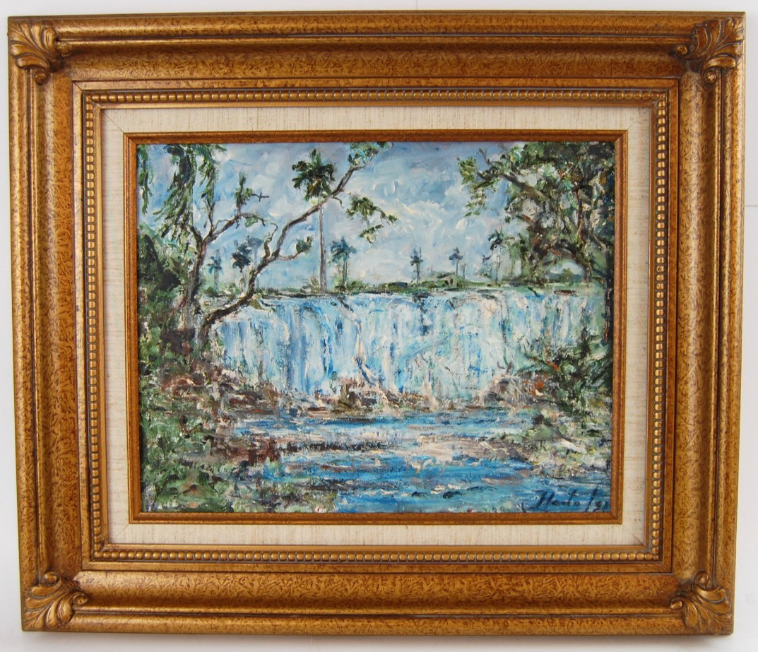 Original Hecto Vidal Oil Painting «Salto del Hanabanilla» Cienfuegos Cuba 14×11
