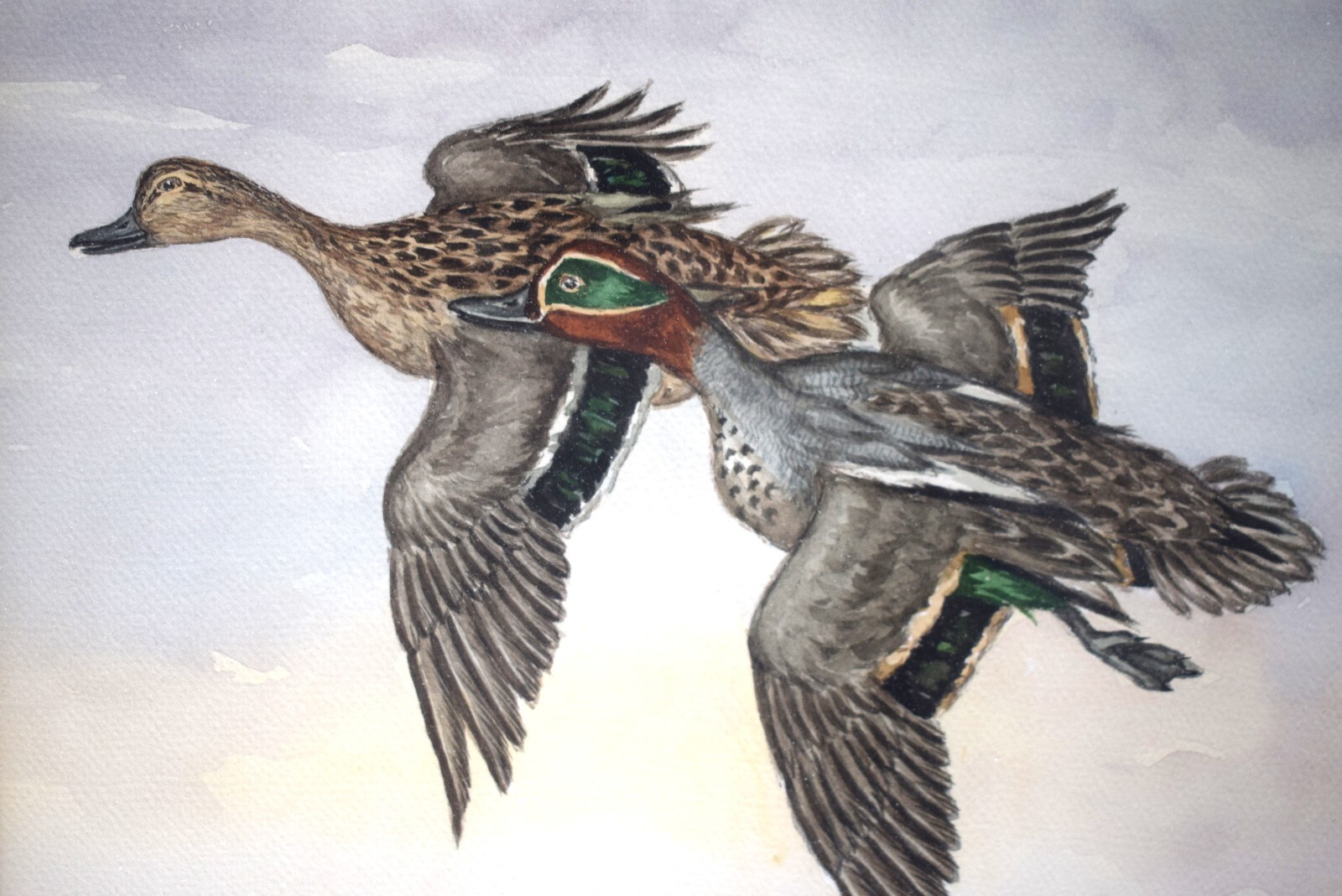 «Two Ducks In Flight Over Marsh» by Jean Herblet Ex- C.Z. Guest Estate