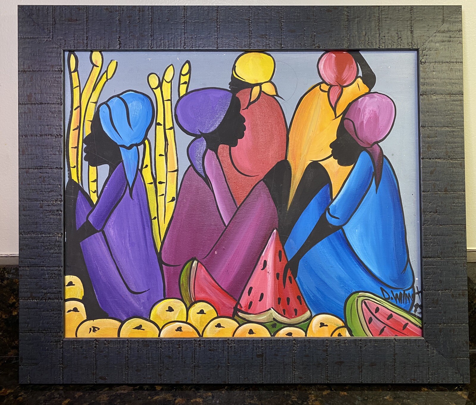Acrylic painting on canvas by original artist D. Wilmet, Women With Fruit