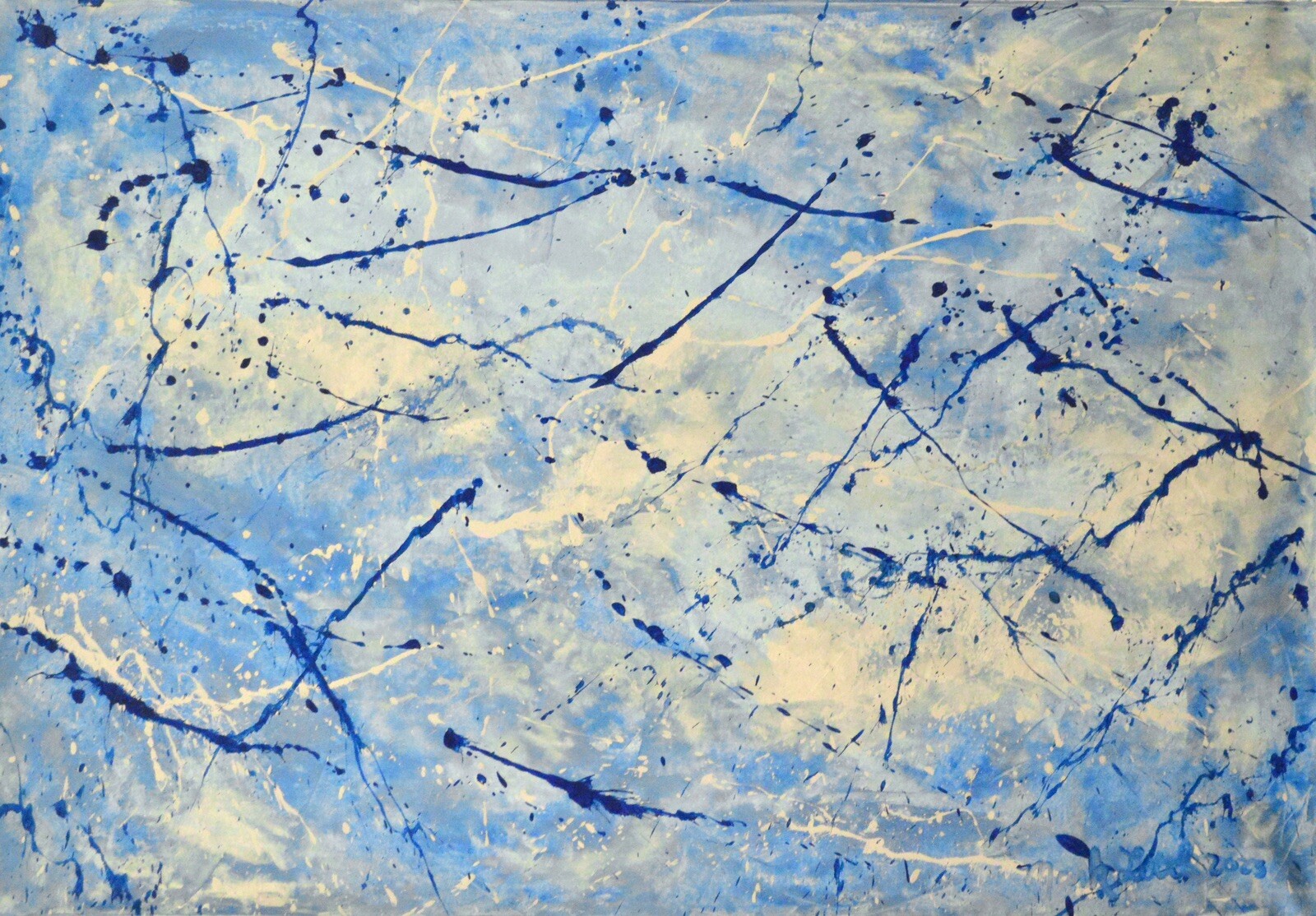 64”X44” Pollock/Richter style canvas ￼painting Acrylic,Abstract, Modern,X Large