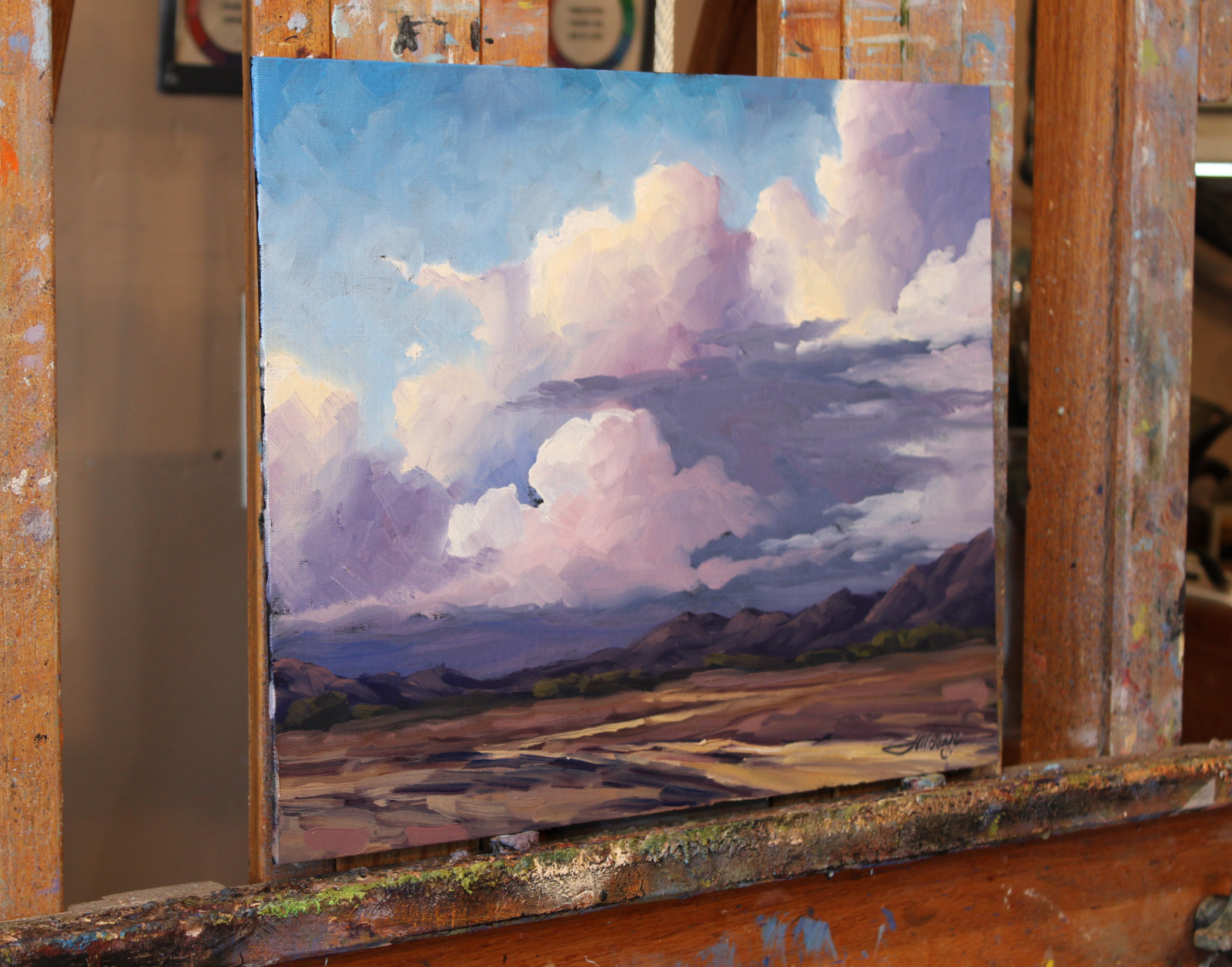 Jeff Love Art Original Oil Painting Landscape Southwestern Purple Sunset Clouds