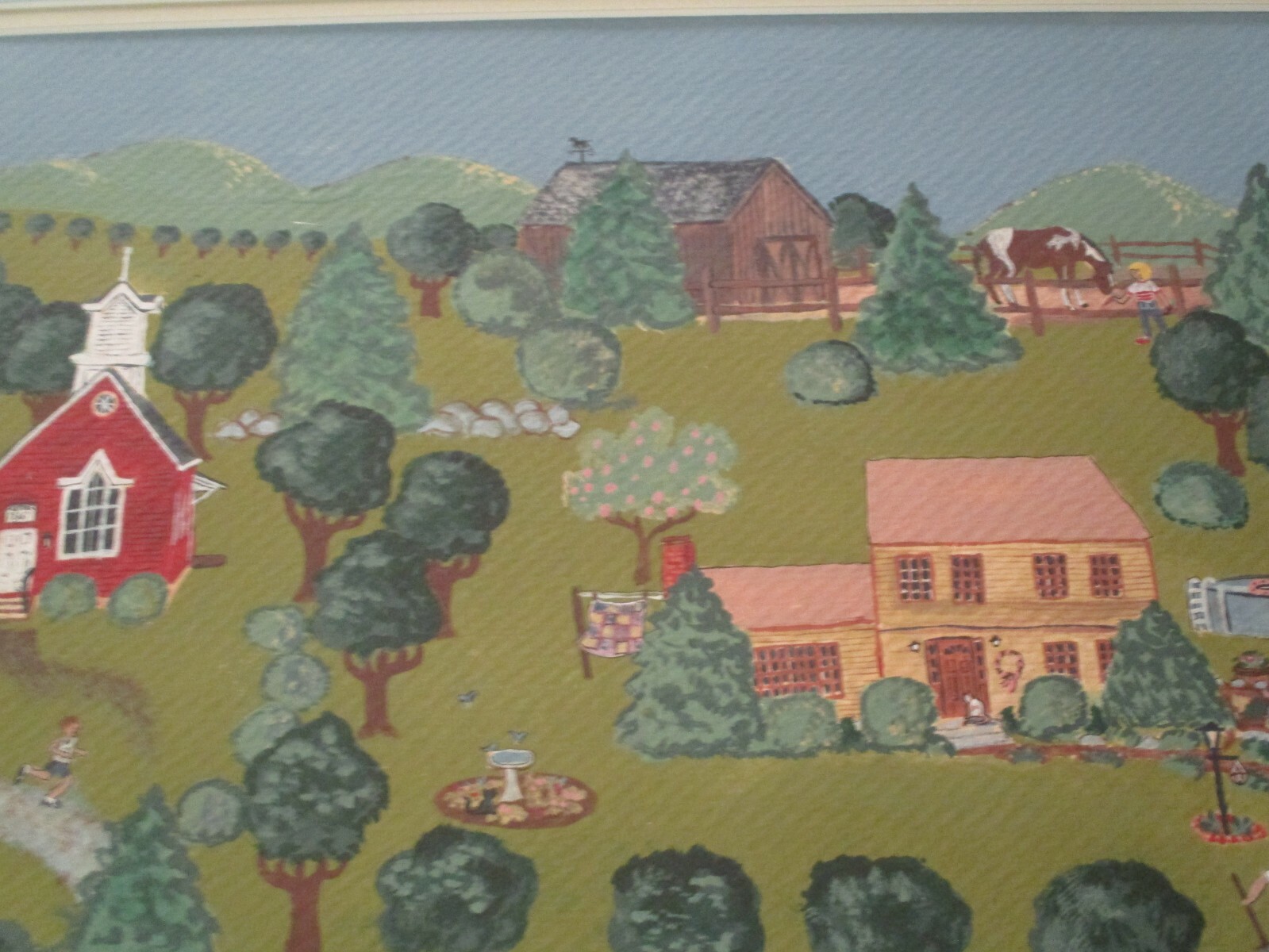 VINTAGE NAIVE PAINTING FOLK ART AMERICAN TOWN VIEW FARM COUNTRY STREET SCENES